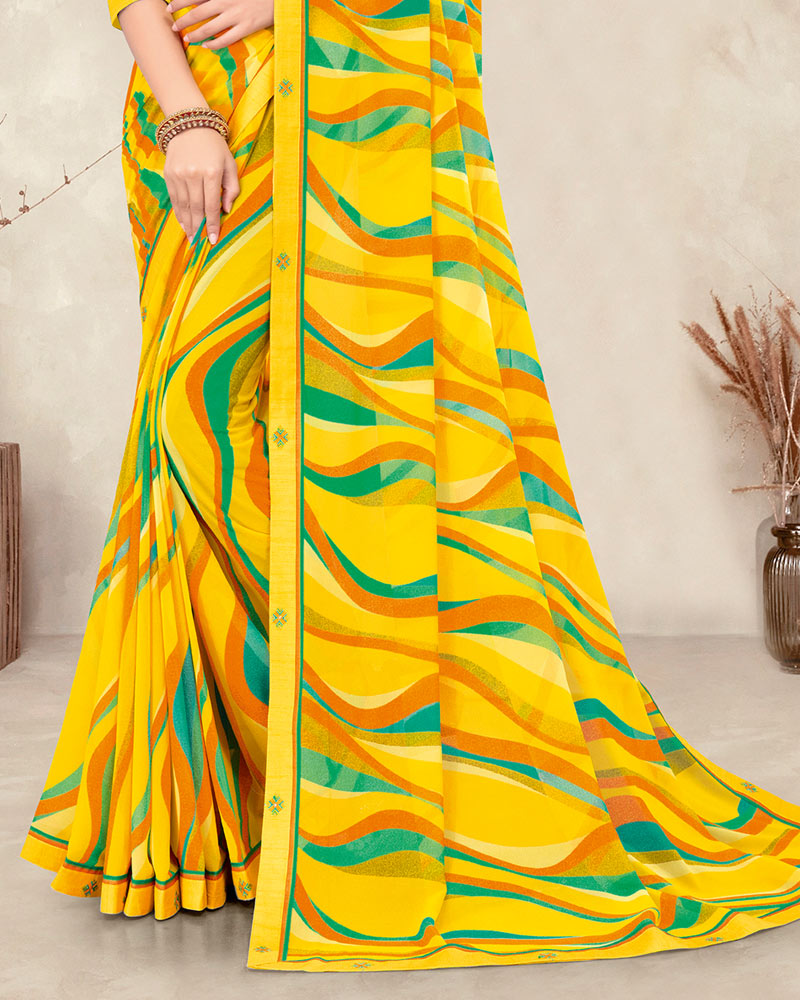 Vishal Prints Yellow Printed Georgette Saree With Fancy Border