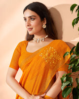 Vishal Prints Orange Designer Chiffon Saree With Embroidery Diamond Work And Core Piping