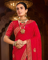 Vishal Prints Lava Red Designer Fancy Satin Traditional Saree With Zari-Embroidery Work And Cut Work Border