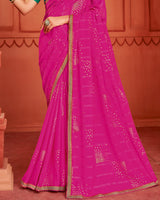 Vishal Prints Royal Fuchsia Patterned Chiffon Saree With Foil Print And Zari Border