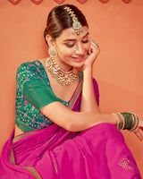 Vishal Prints Royal Fuchsia Patterned Chiffon Saree With Foil Print And Zari Border