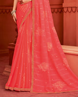 Vishal Prints Coral Patterned Chiffon Saree With Foil Print And Zari Border