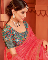 Vishal Prints Coral Patterned Chiffon Saree With Foil Print And Zari Border