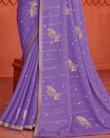 Vishal Prints Violet Patterned Chiffon Saree With Foil Print And Zari Border