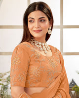 Vishal Prints Dark Pastel Orange Designer Fancy Satin Saree With Embroidery-Swarovski Work And Cut Work Border
