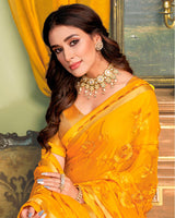 Vishal Prints Gold Chiffon Saree With Embroidery Work And Fancy Zari Border