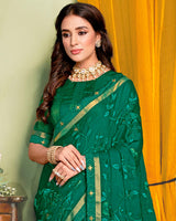 Vishal Prints Dark Teal Chiffon Saree With Embroidery Work And Fancy Zari Border