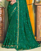 Vishal Prints Dark Teal Chiffon Saree With Embroidery Work And Fancy Zari Border