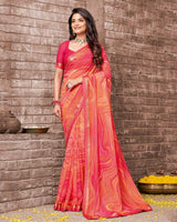Vishal Prints Pastel Orange Printed Georgette Saree With Fancy Border