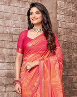 Vishal Prints Pastel Orange Printed Georgette Saree With Fancy Border