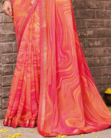 Vishal Prints Pastel Orange Printed Georgette Saree With Fancy Border