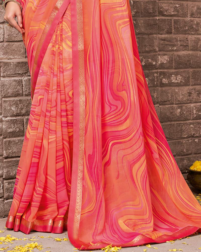 Vishal Prints Pastel Orange Printed Georgette Saree With Fancy Border