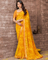 Vishal Prints Golden Yellow Printed Georgette Saree With Fancy Border