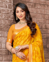Vishal Prints Golden Yellow Printed Georgette Saree With Fancy Border