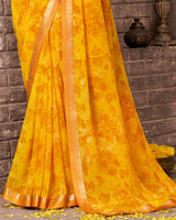 Vishal Prints Golden Yellow Printed Georgette Saree With Fancy Border