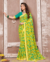 Vishal Prints Light Yellow Printed Georgette Saree With Fancy Border