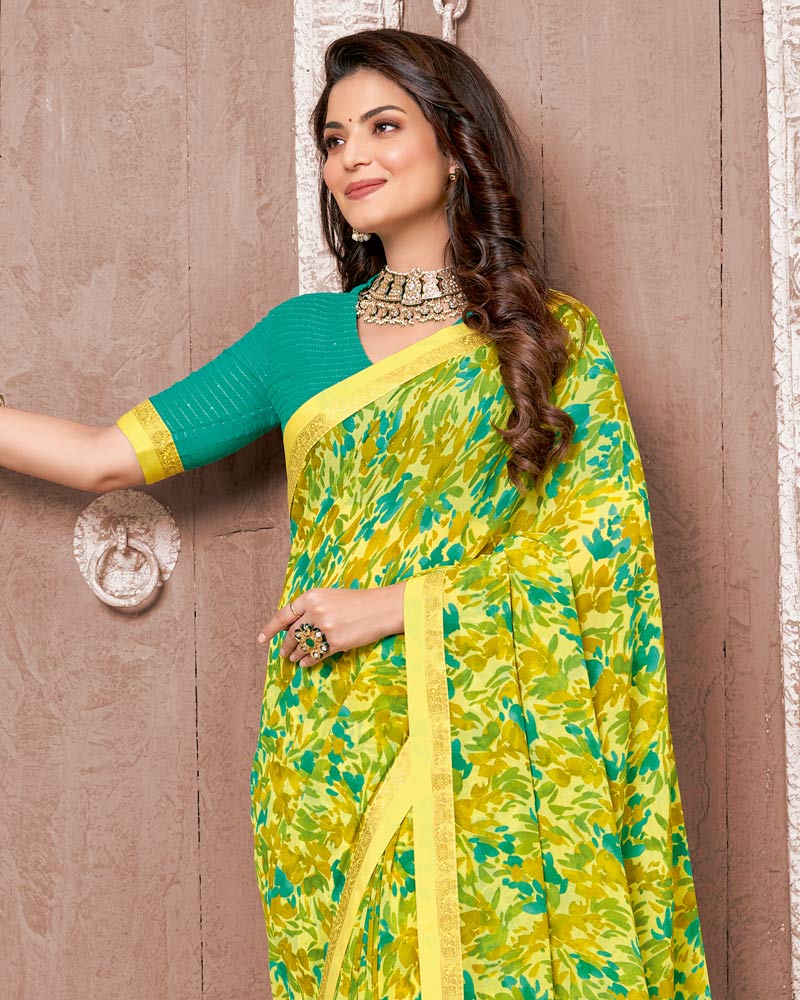 Vishal Prints Light Yellow Printed Georgette Saree With Fancy Border