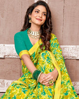 Vishal Prints Light Yellow Printed Georgette Saree With Fancy Border