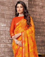 Vishal Prints Yellow Printed Georgette Saree With Fancy Border