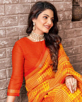 Vishal Prints Yellow Printed Georgette Saree With Fancy Border