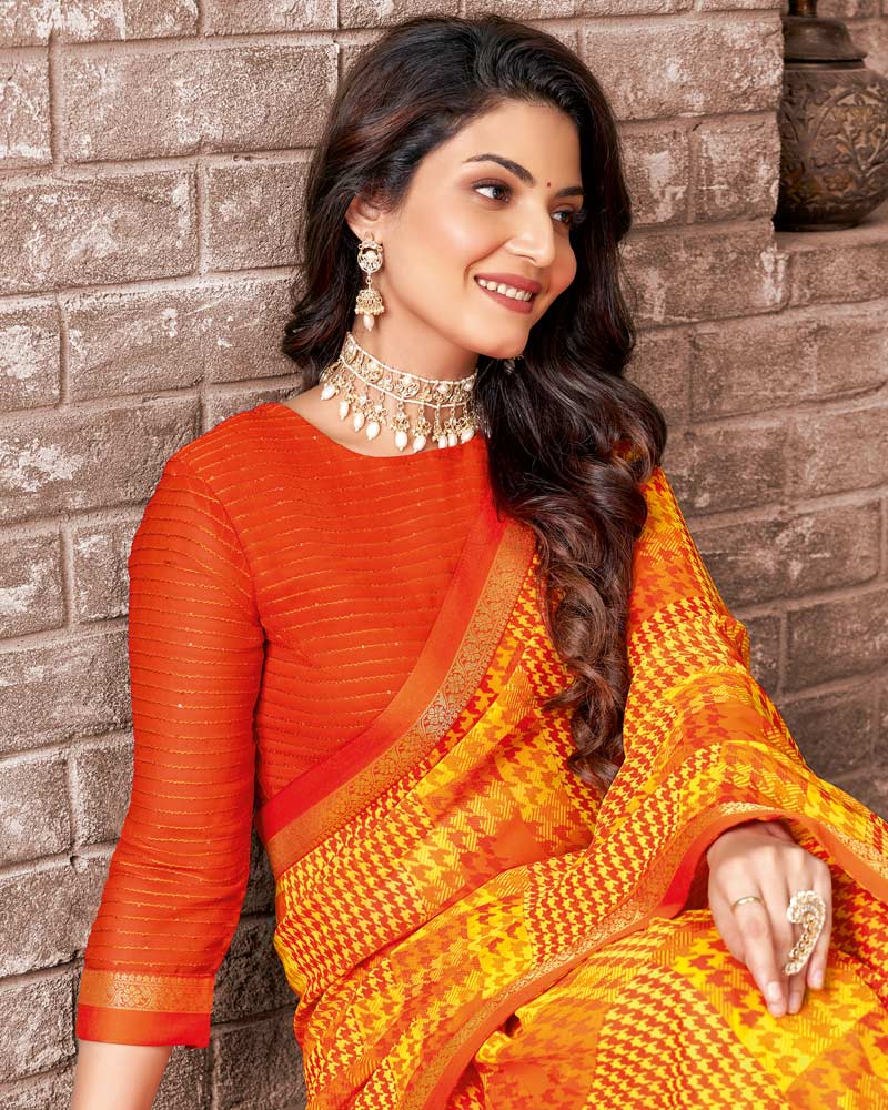 Vishal Prints Yellow Printed Georgette Saree With Fancy Border