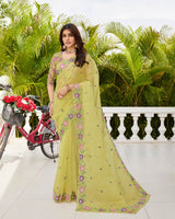 Vishal Prints Yellowish Tan Designer Tissue Organza Saree With Embroidery-Diamond Work And Cut Work Border