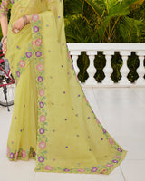 Vishal Prints Yellowish Tan Designer Tissue Organza Saree With Embroidery-Diamond Work And Cut Work Border