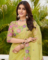 Vishal Prints Yellowish Tan Designer Tissue Organza Saree With Embroidery-Diamond Work And Cut Work Border