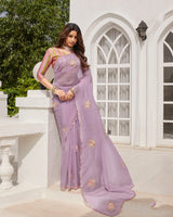Vishal Prints Pastel Mauve Designer Tissue Organza Saree With Embroidery-Diamond Work And Cut Work Border