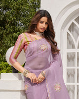 Vishal Prints Pastel Mauve Designer Tissue Organza Saree With Embroidery-Diamond Work And Cut Work Border