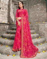 Vishal Prints Rose Printed Chiffon Saree With Zari Border