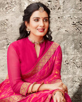 Vishal Prints Rose Printed Chiffon Saree With Zari Border