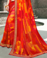 Vishal Prints Red Printed Chiffon Saree With Zari Border