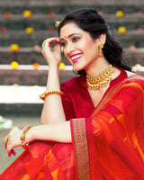 Vishal Prints Red Printed Chiffon Saree With Zari Border