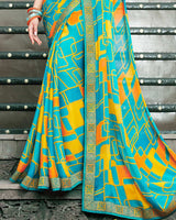 Vishal Prints Sky Blue Printed Chiffon Saree With Zari Border