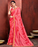 Vishal Prints Dark Pink Chiffon Saree With Zari Border