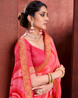 Vishal Prints Dark Pink Chiffon Saree With Zari Border
