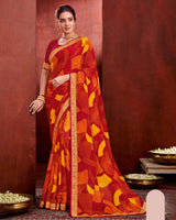 Vishal Prints Red Wine Chiffon Saree With Zari Border