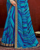 Vishal Prints Sky Blue Chiffon Saree With Zari Border