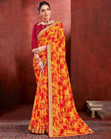 Vishal Prints Orange Chiffon Saree With Zari Border