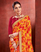 Vishal Prints Orange Chiffon Saree With Zari Border