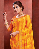 Vishal Prints Orange And Yellow Chiffon Saree With Zari Border