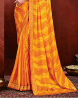 Vishal Prints Orange And Yellow Chiffon Saree With Zari Border