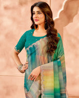 Vishal Prints Multicolored Designer Crushed Tissue Digital Print Saree With Fancy Cut Work Border