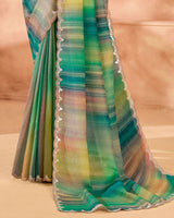Vishal Prints Multicolored Designer Crushed Tissue Digital Print Saree With Fancy Cut Work Border