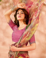 Vishal Prints Multicolored Designer Satin-Chiffon Digital Print Saree With Diamond Work And Fancy Cut Work Border