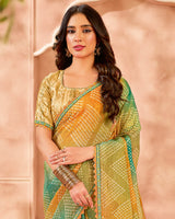 Vishal Prints Dusty Orange Designer Crushed Tissue Digital Print Saree With Fancy Cut Work Border