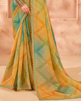 Vishal Prints Dusty Orange Designer Crushed Tissue Digital Print Saree With Fancy Cut Work Border