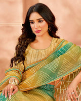 Vishal Prints Dusty Orange Designer Crushed Tissue Digital Print Saree With Fancy Cut Work Border