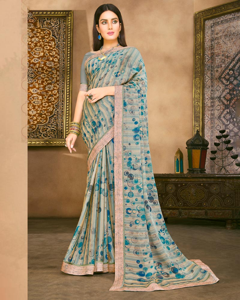 Vishal Prints Pastel Brown Fancy Chiffon Digital Print Saree With Border